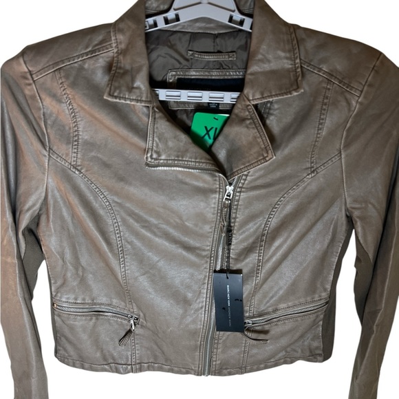NWT 🔥 Brown Faux Leather Moto Jacket XL - Picture 3 of 6